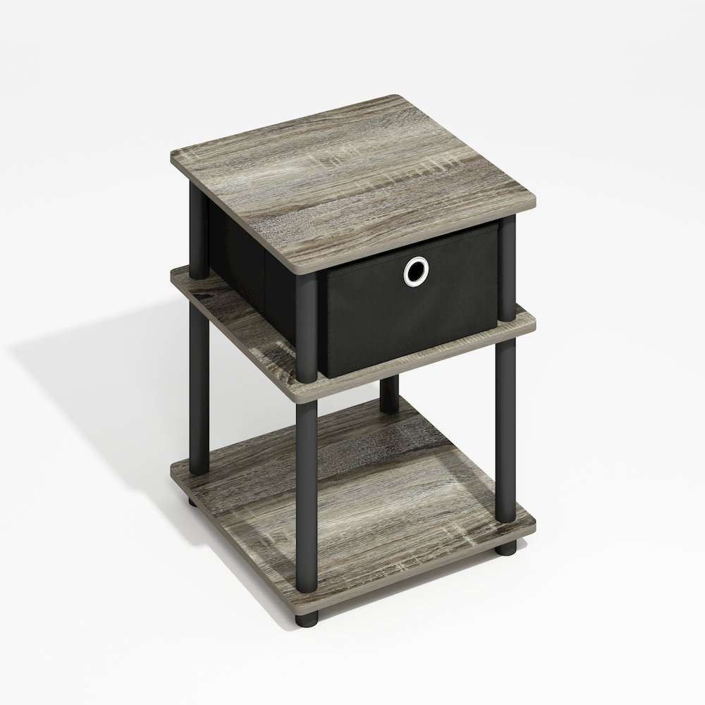 Turn-N-Tube 3-Tier End Table with Storage Bin, Grey Oak/Black/Black. Picture 1