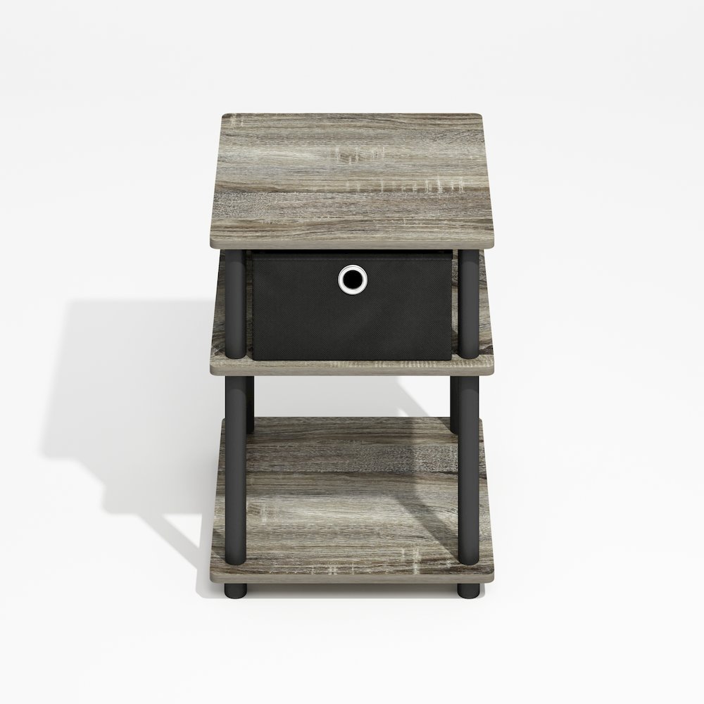Turn-N-Tube 3-Tier End Table with Storage Bin, Grey Oak/Black/Black. Picture 3