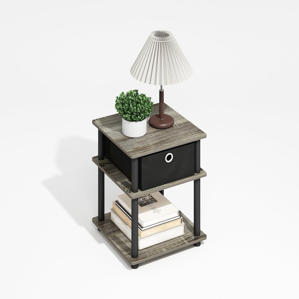 Turn-N-Tube 3-Tier End Table with Storage Bin, Grey Oak/Black/Black. Picture 4
