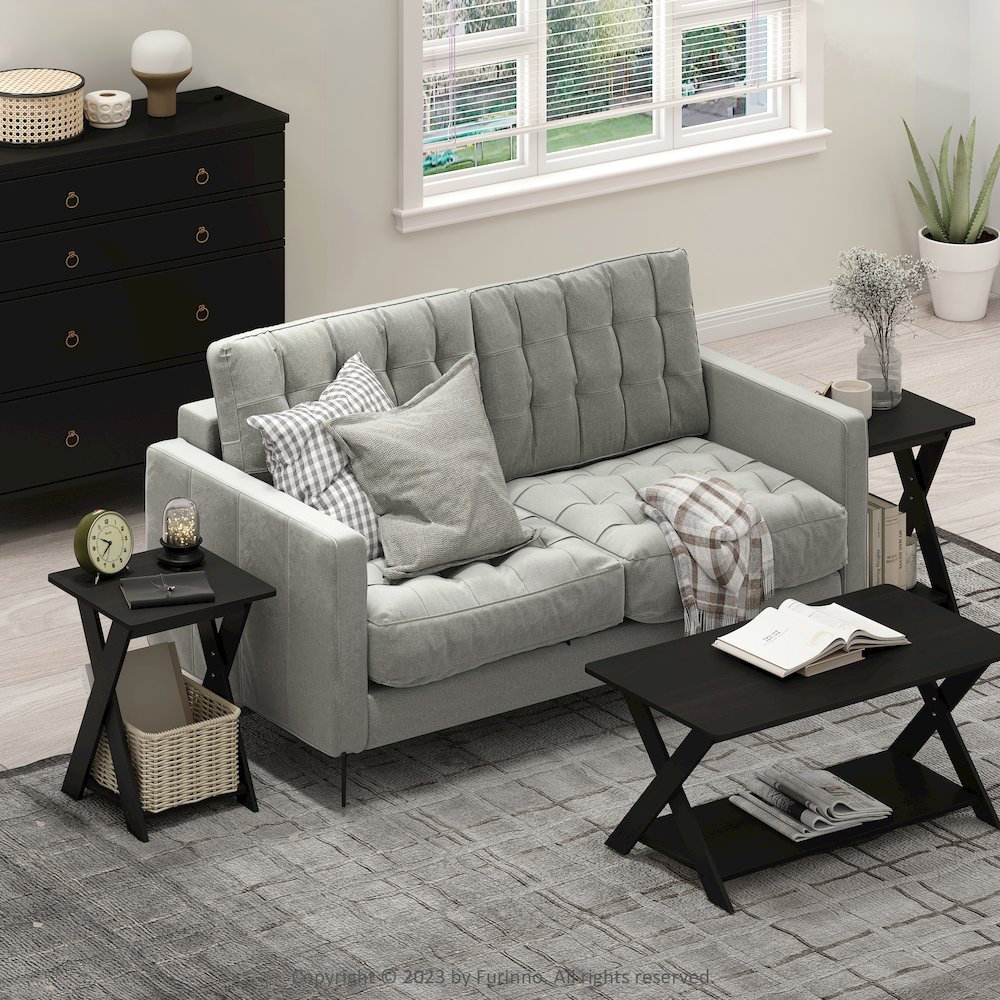 Modern Simplistic Criss-Crossed End Table, Black Espresso, Set of 2. Picture 6
