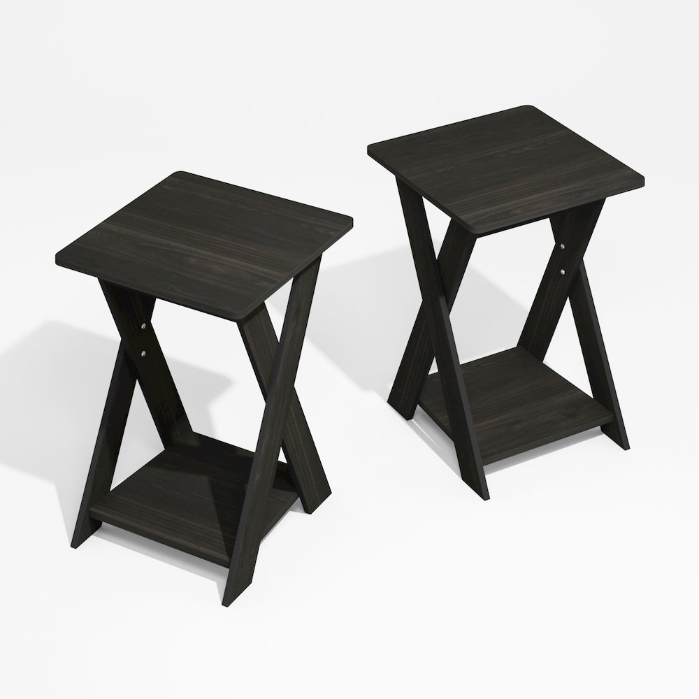Modern Simplistic Criss-Crossed End Table, Black Espresso, Set of 2. Picture 1