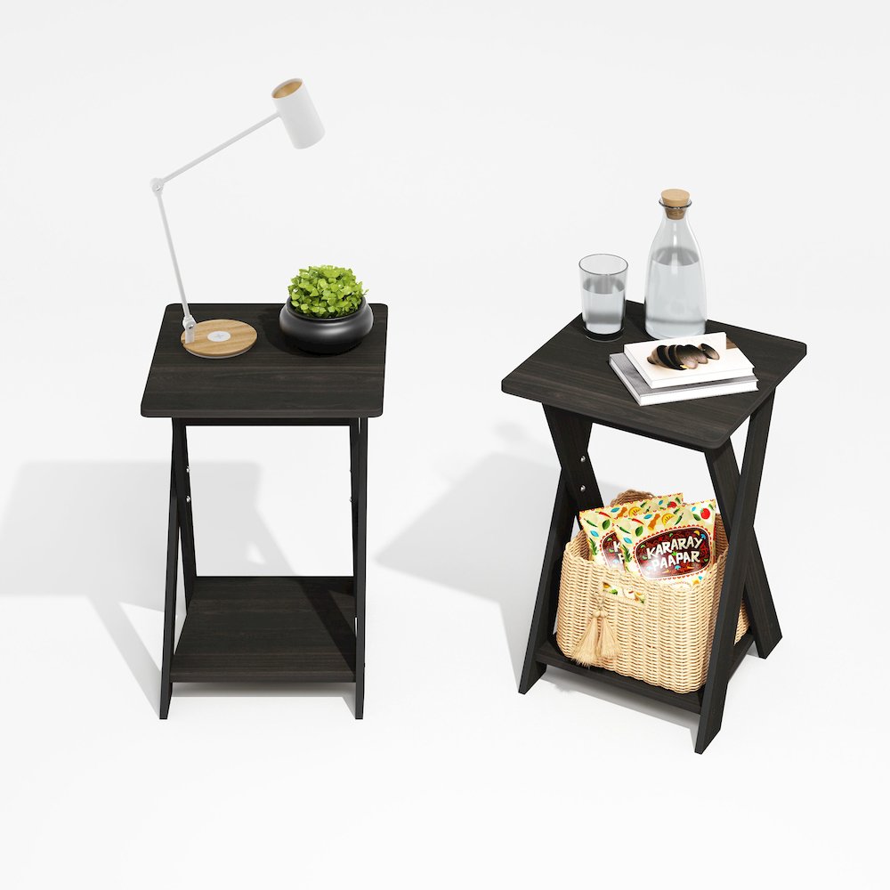 Modern Simplistic Criss-Crossed End Table, Black Espresso, Set of 2. Picture 4