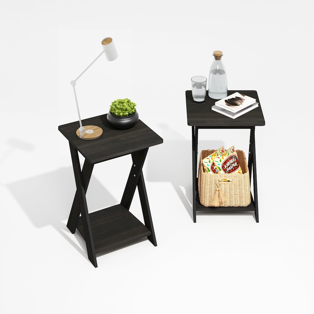 Modern Simplistic Criss-Crossed End Table, Black Espresso, Set of 2. Picture 5