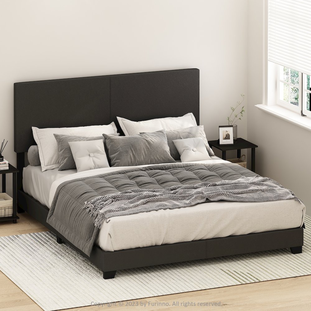 Pessac Upholstered PU Leather Bed Frame, Plain Black, California King. Picture 6