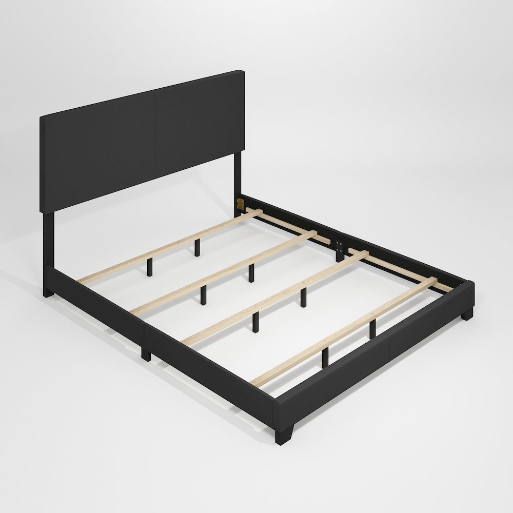 Pessac Upholstered PU Leather Bed Frame, Plain Black, California King. Picture 1