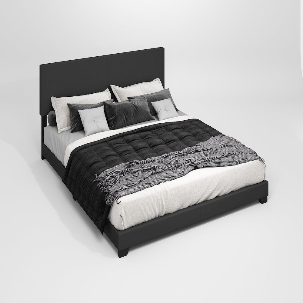 Pessac Upholstered PU Leather Bed Frame, Plain Black, California King. Picture 4