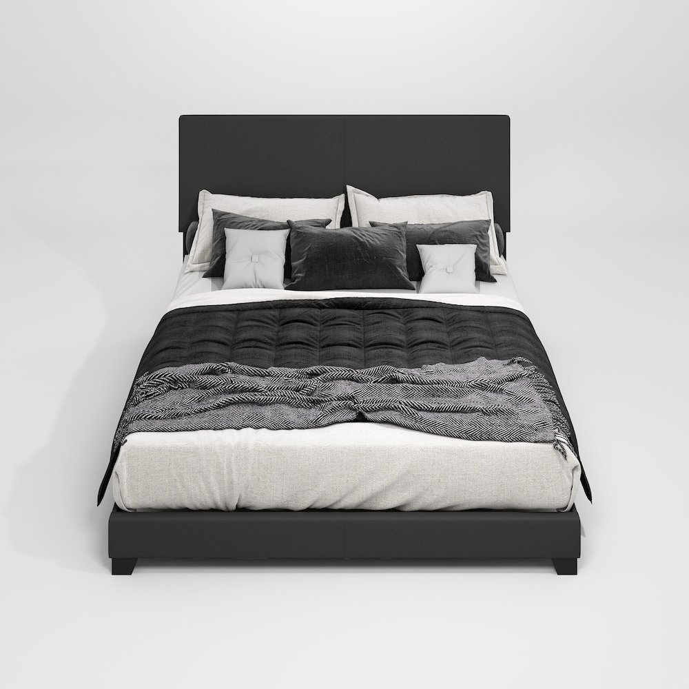 Pessac Upholstered PU Leather Bed Frame, Plain Black, California King. Picture 5