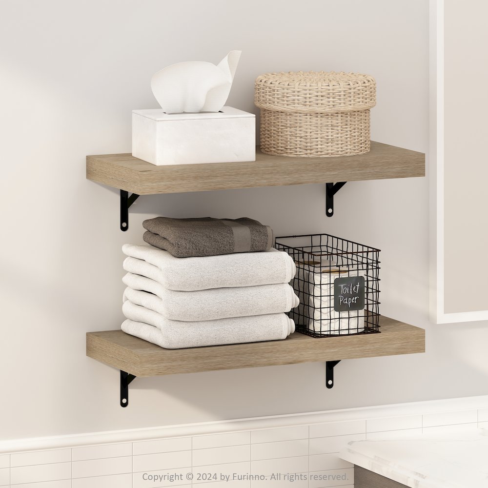 Tanna 22-Inch Wall Mounted Bathroom Floating Display Shelves, Natural, Set of 2. Picture 6