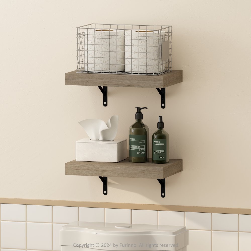 Tanna 15-Inch Wall Mounted Bathroom Floating Display Shelves, Natural, Set of 2. Picture 6