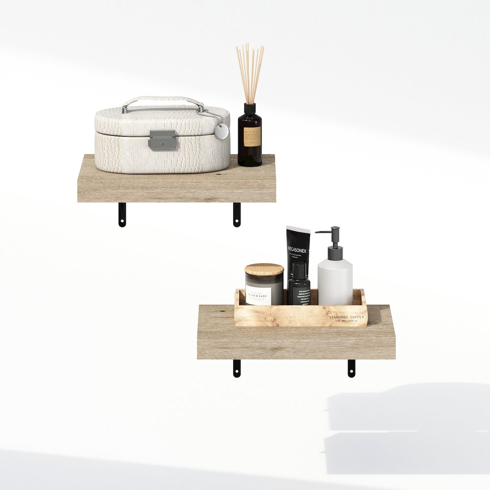 Tanna 15-Inch Wall Mounted Bathroom Floating Display Shelves, Natural, Set of 2. Picture 5