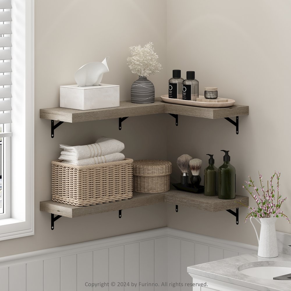 Tanna 22-Inch Wall Mounted Bathroom Floating Display Shelves, Natural, Set of 4. Picture 6