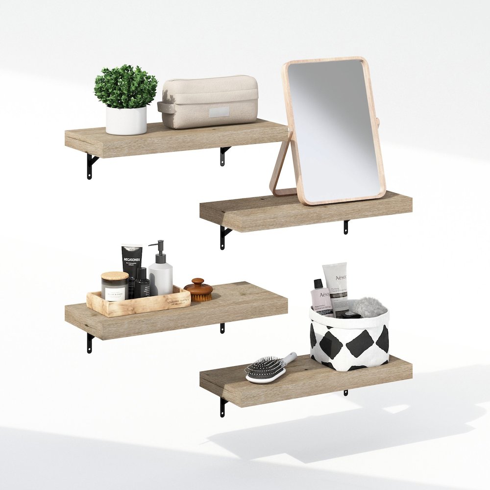 Tanna 22-Inch Wall Mounted Bathroom Floating Display Shelves, Natural, Set of 4. Picture 4