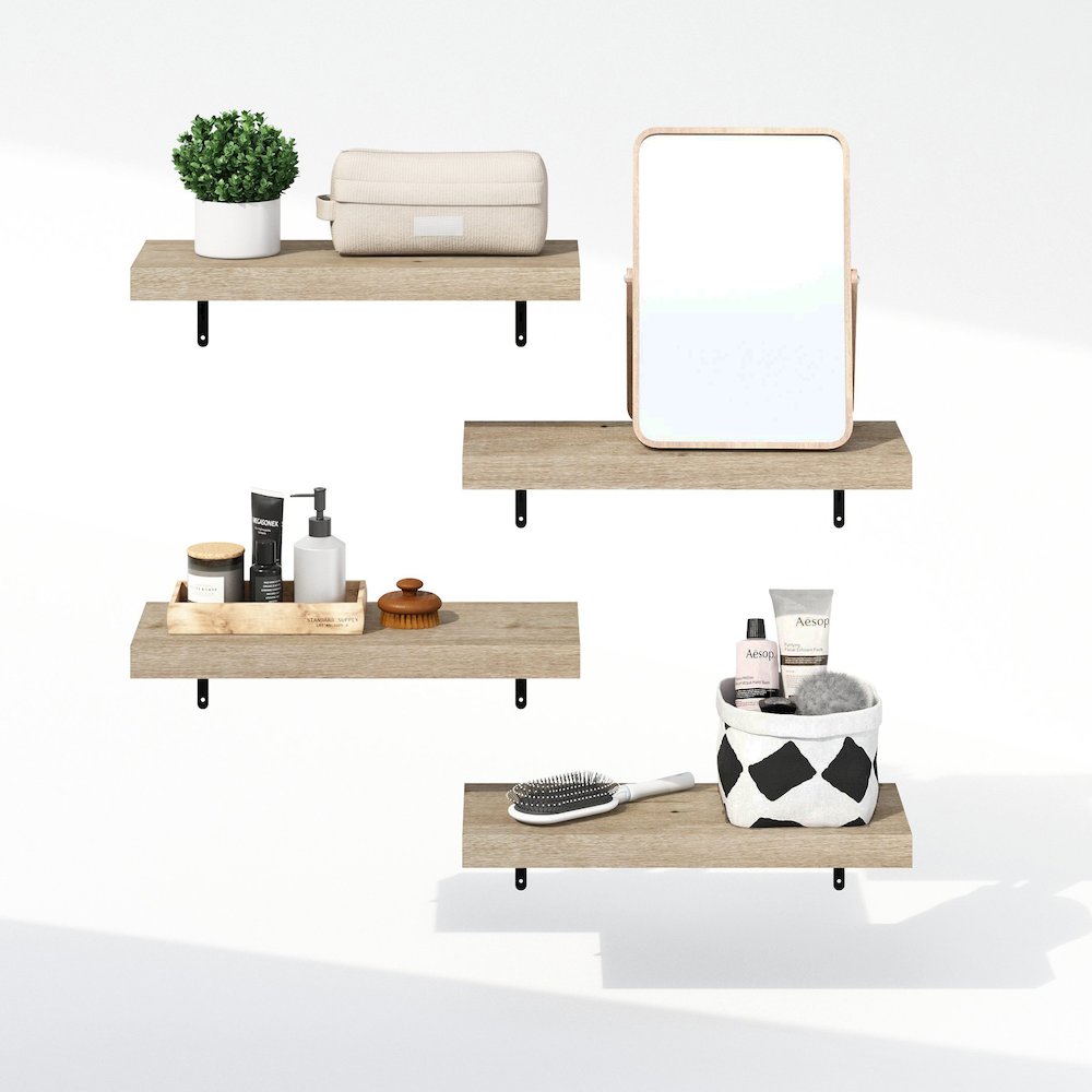 Tanna 22-Inch Wall Mounted Bathroom Floating Display Shelves, Natural, Set of 4. Picture 5
