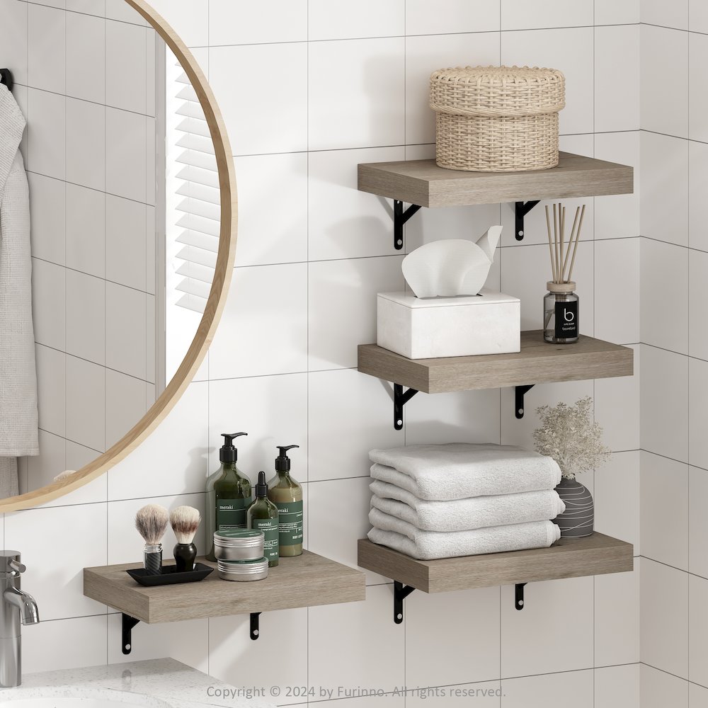 Tanna 15-Inch Wall Mounted Bathroom Floating Display Shelves, Natural, Set of 4. Picture 6