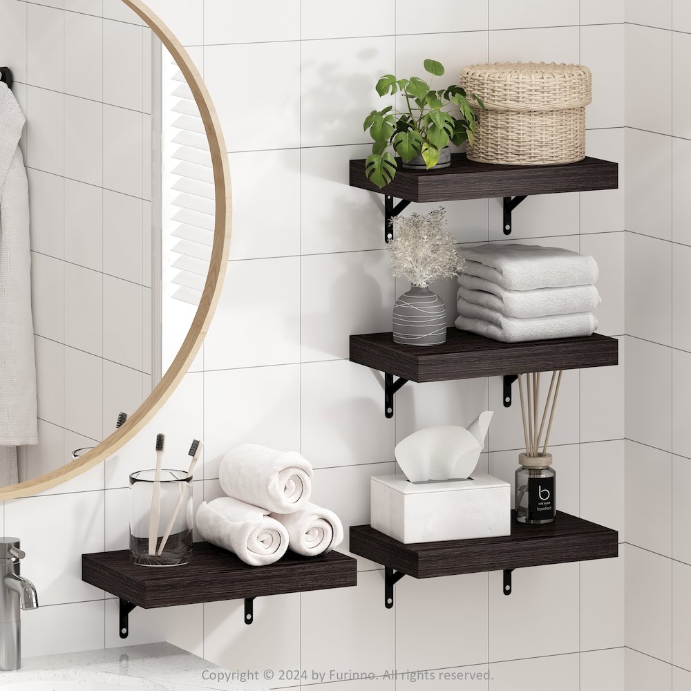 Tanna 15-Inch Wall Mounted Bathroom Floating Display Shelves, Set of 4. Picture 6