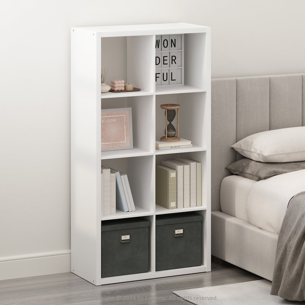 Simple Open Back Cube Storage Organizer, Standing Shelf, 8-Cube, White. Picture 6