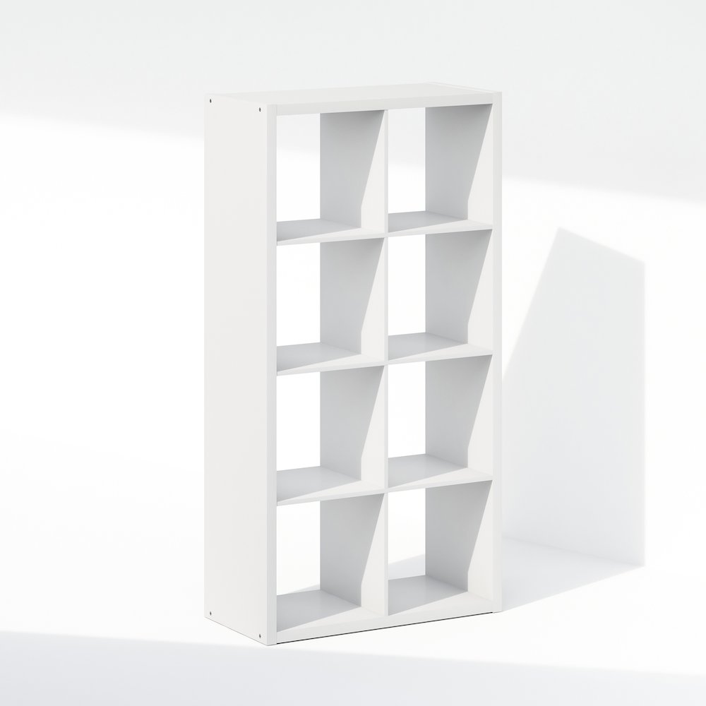 Simple Open Back Cube Storage Organizer, Standing Shelf, 8-Cube, White. Picture 1