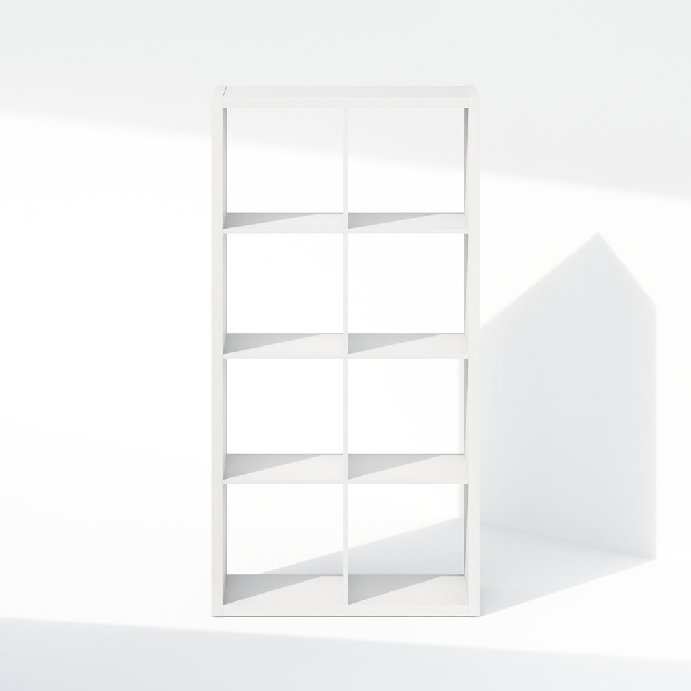 Simple Open Back Cube Storage Organizer, Standing Shelf, 8-Cube, White. Picture 3