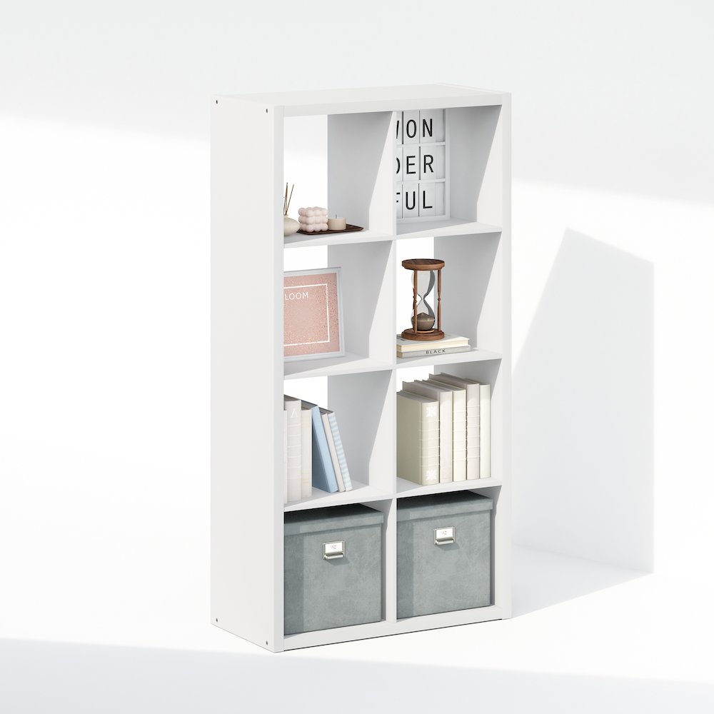 Simple Open Back Cube Storage Organizer, Standing Shelf, 8-Cube, White. Picture 4