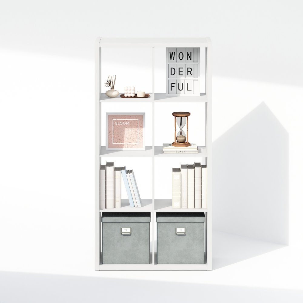 Simple Open Back Cube Storage Organizer, Standing Shelf, 8-Cube, White. Picture 5