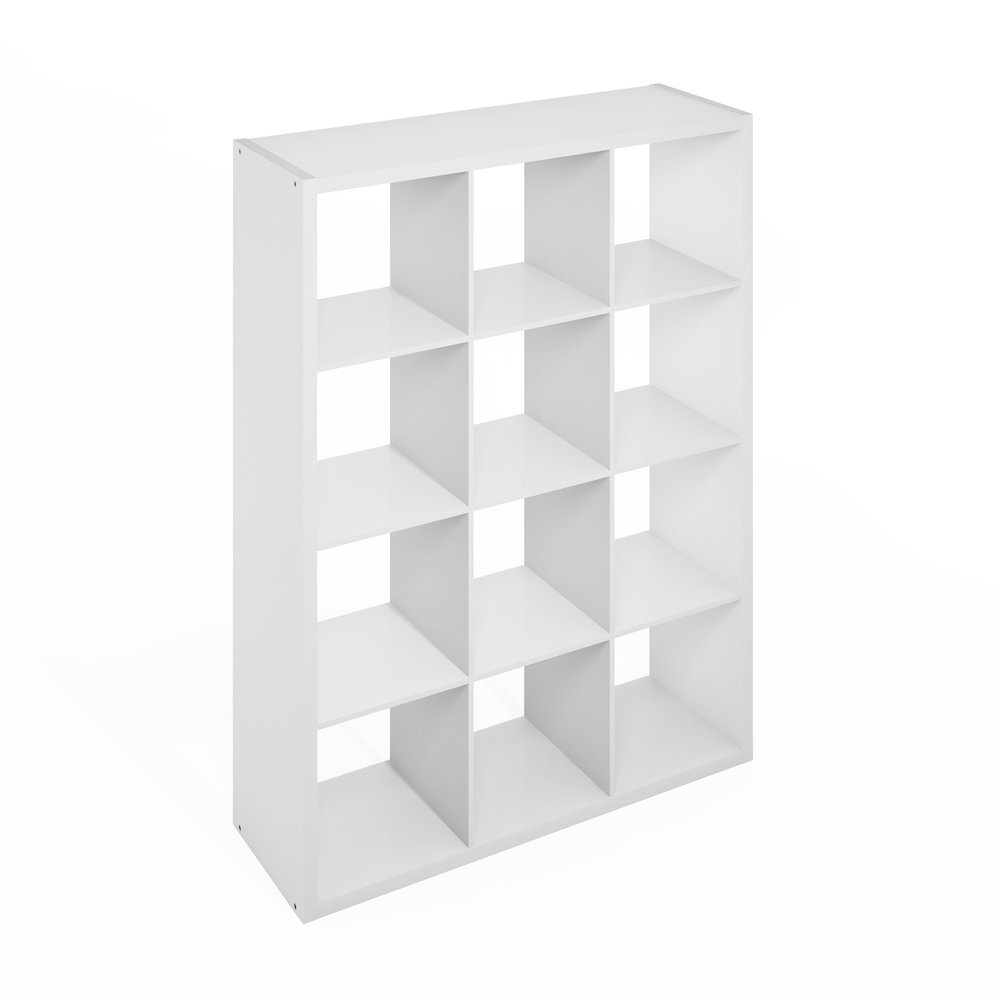 Simple Open Back Cube Storage Organizer, Standing Shelf, 12-Cube, White. Picture 1
