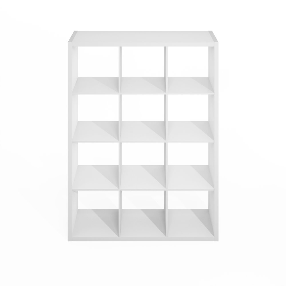 Simple Open Back Cube Storage Organizer, Standing Shelf, 12-Cube, White. Picture 3