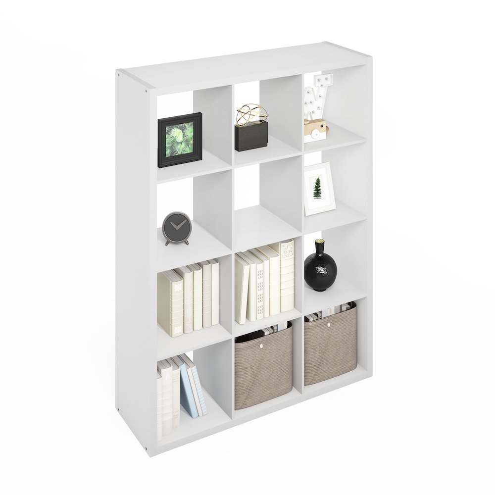 Simple Open Back Cube Storage Organizer, Standing Shelf, 12-Cube, White. Picture 4