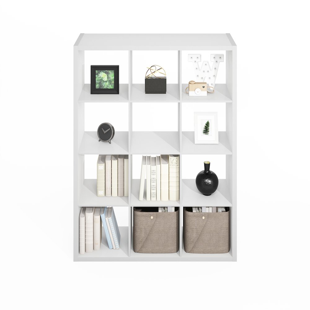 Simple Open Back Cube Storage Organizer, Standing Shelf, 12-Cube, White. Picture 5