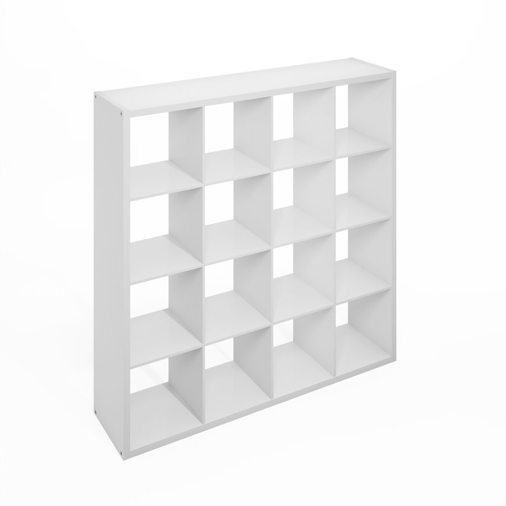 Simple Open Back Cube Storage Organizer, Standing Shelf, 16-Cube, White. Picture 1