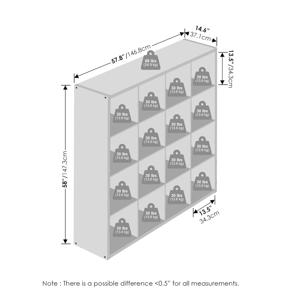 Simple Open Back Cube Storage Organizer, Standing Shelf, 16-Cube, White. Picture 2