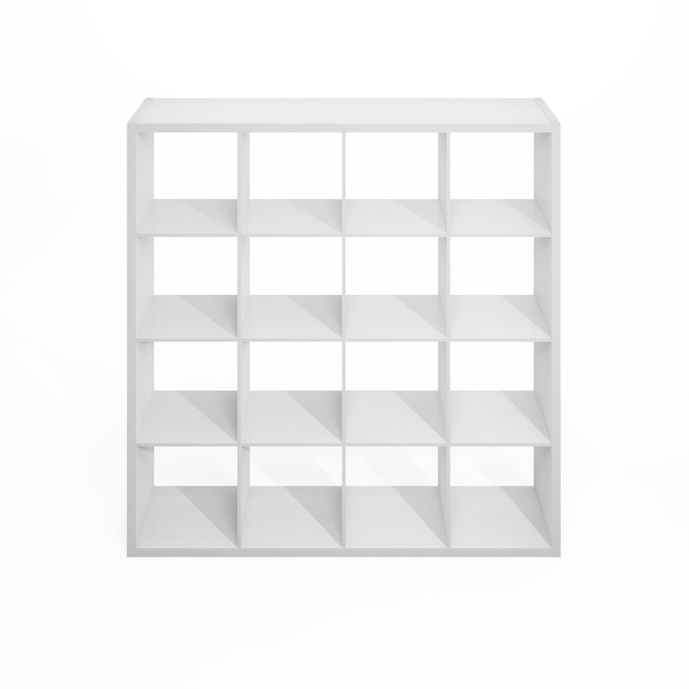Simple Open Back Cube Storage Organizer, Standing Shelf, 16-Cube, White. Picture 3
