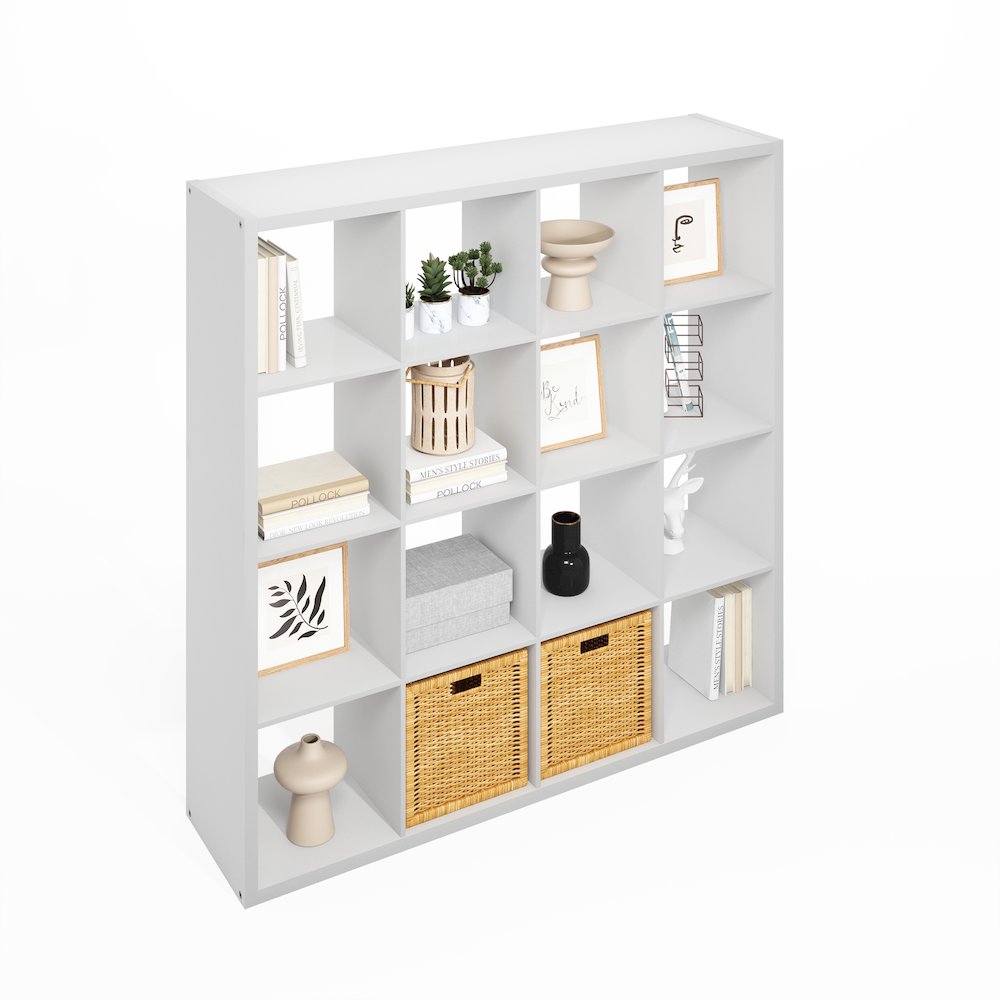 Simple Open Back Cube Storage Organizer, Standing Shelf, 16-Cube, White. Picture 4