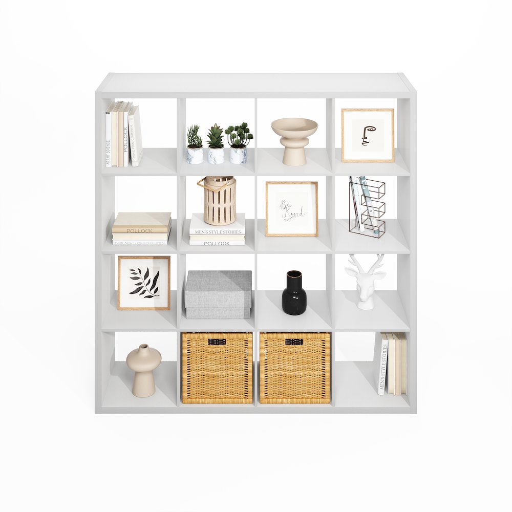 Simple Open Back Cube Storage Organizer, Standing Shelf, 16-Cube, White. Picture 5