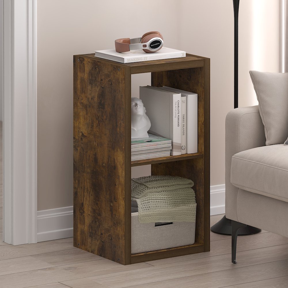 Cubicle Open Back Decorative Cube Storage Organizer, 2-Cube, Amber Pine. Picture 2