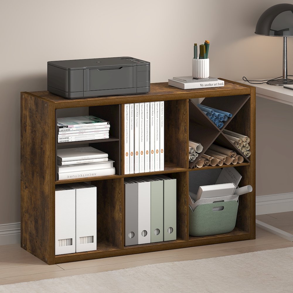 Cubicle Open Back Decorative Cube Storage Organizer, 6-Cube, Amber Pine. Picture 2