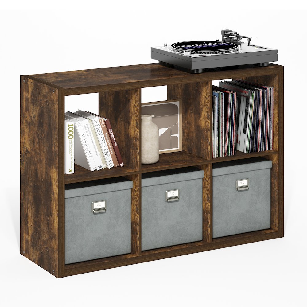 Cubicle Open Back Decorative Cube Storage Organizer, 6-Cube, Amber Pine. Picture 5