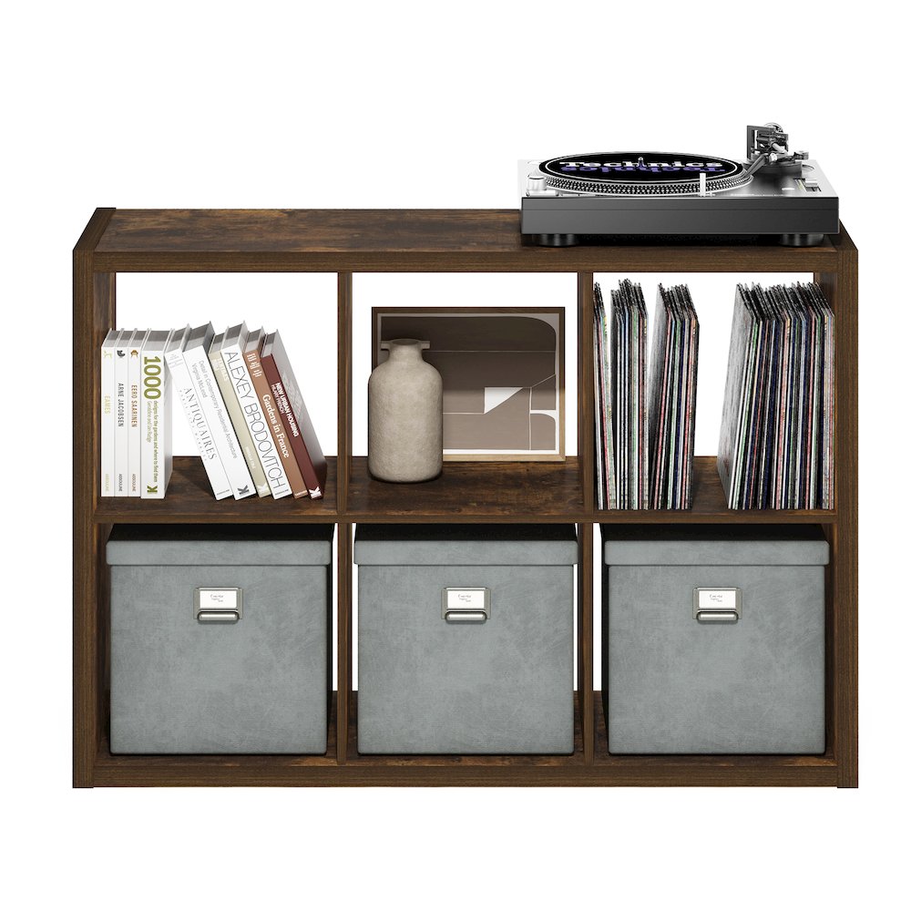 Cubicle Open Back Decorative Cube Storage Organizer, 6-Cube, Amber Pine. Picture 6
