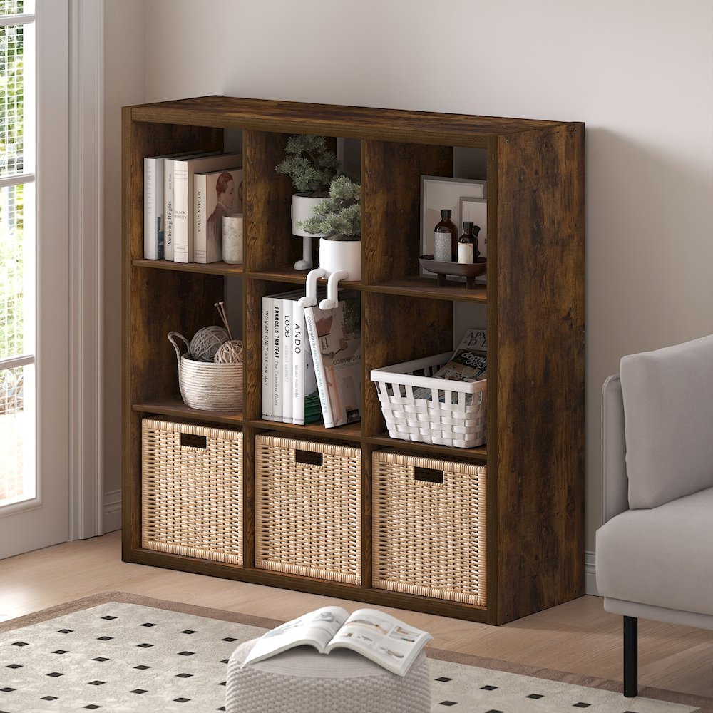 Cubicle Open Back Decorative Cube Storage Organizer, 9-Cube, Amber Pine. Picture 2