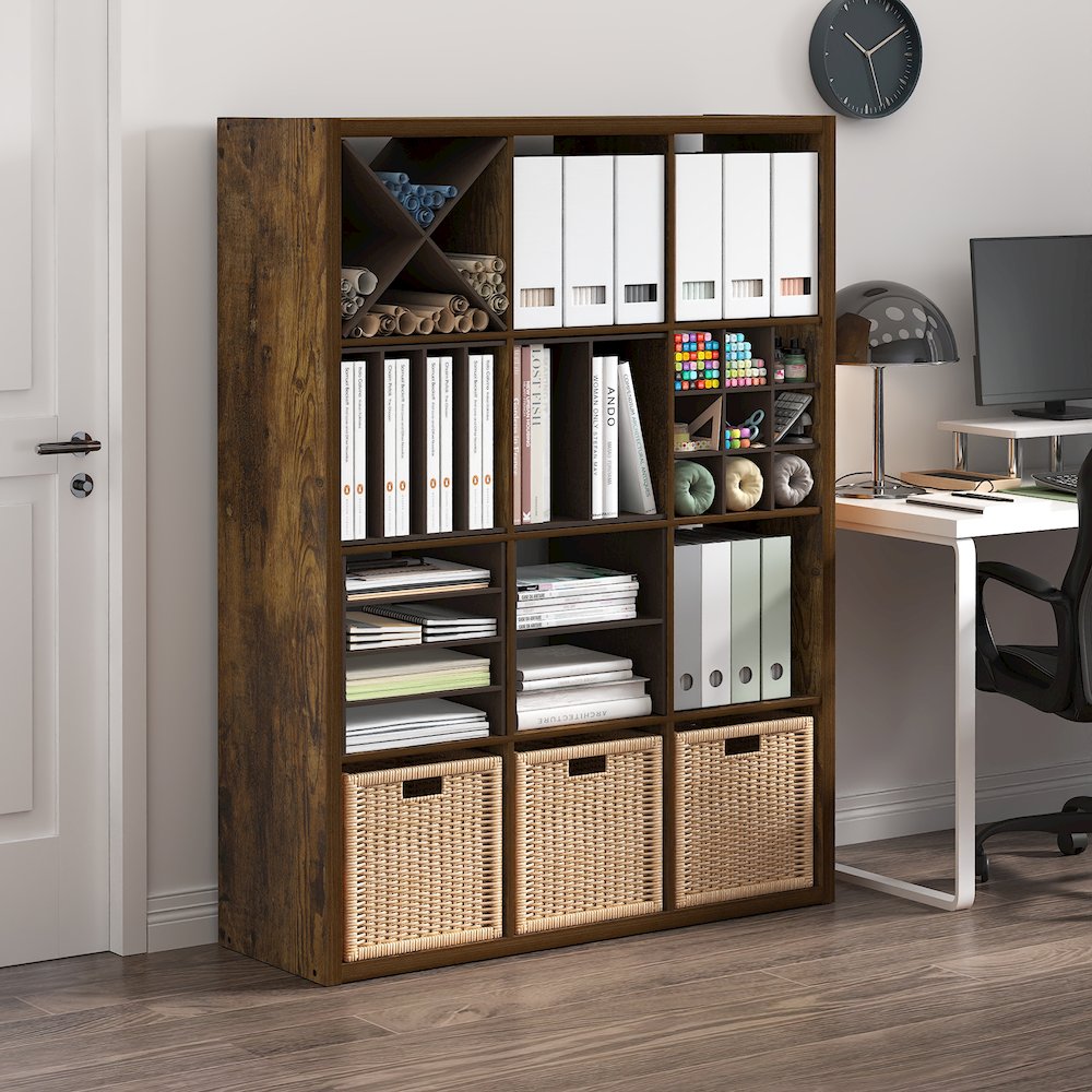 Cubicle Open Back Decorative Cube Storage Organizer, 12-Cube, Amber Pine. Picture 2