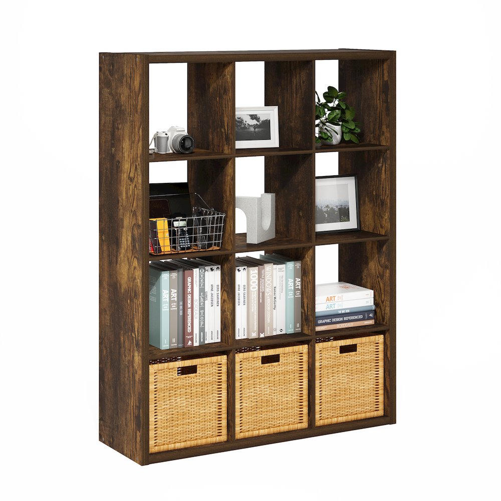 Cubicle Open Back Decorative Cube Storage Organizer, 12-Cube, Amber Pine. Picture 5