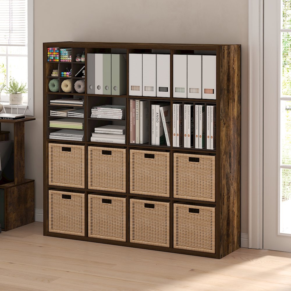 Cubicle Open Back Decorative Cube Storage Organizer, 16-Cube, Amber Pine. Picture 2