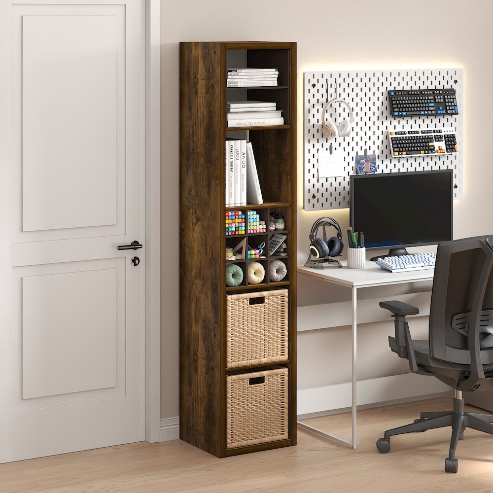 Cubicle Open Back Decorative Verticle Cube Storage Organizer, 5-Cube, Amber Pine. Picture 2
