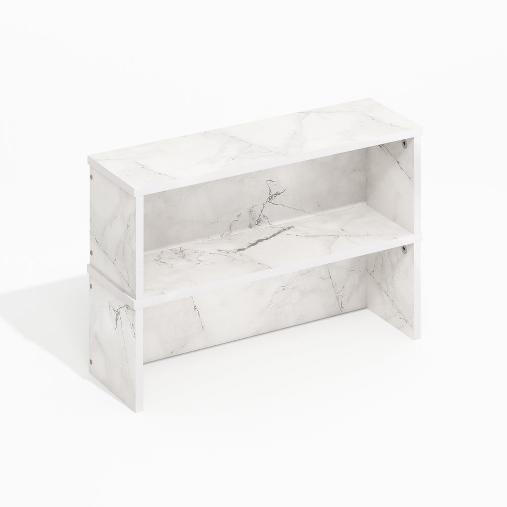 18-Inch Kitchen Counter Stackable Organizer Shelf, Light Marble, Set of 2. Picture 1
