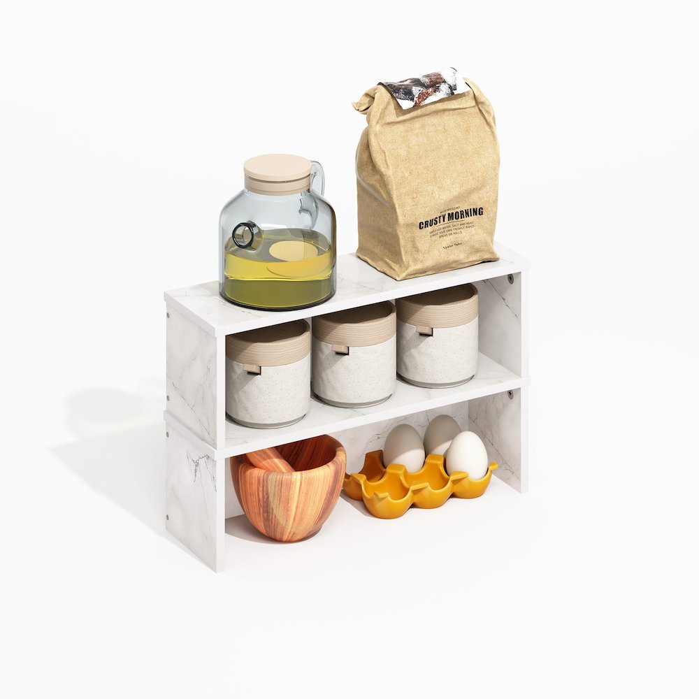 18-Inch Kitchen Counter Stackable Organizer Shelf, Light Marble, Set of 2. Picture 5