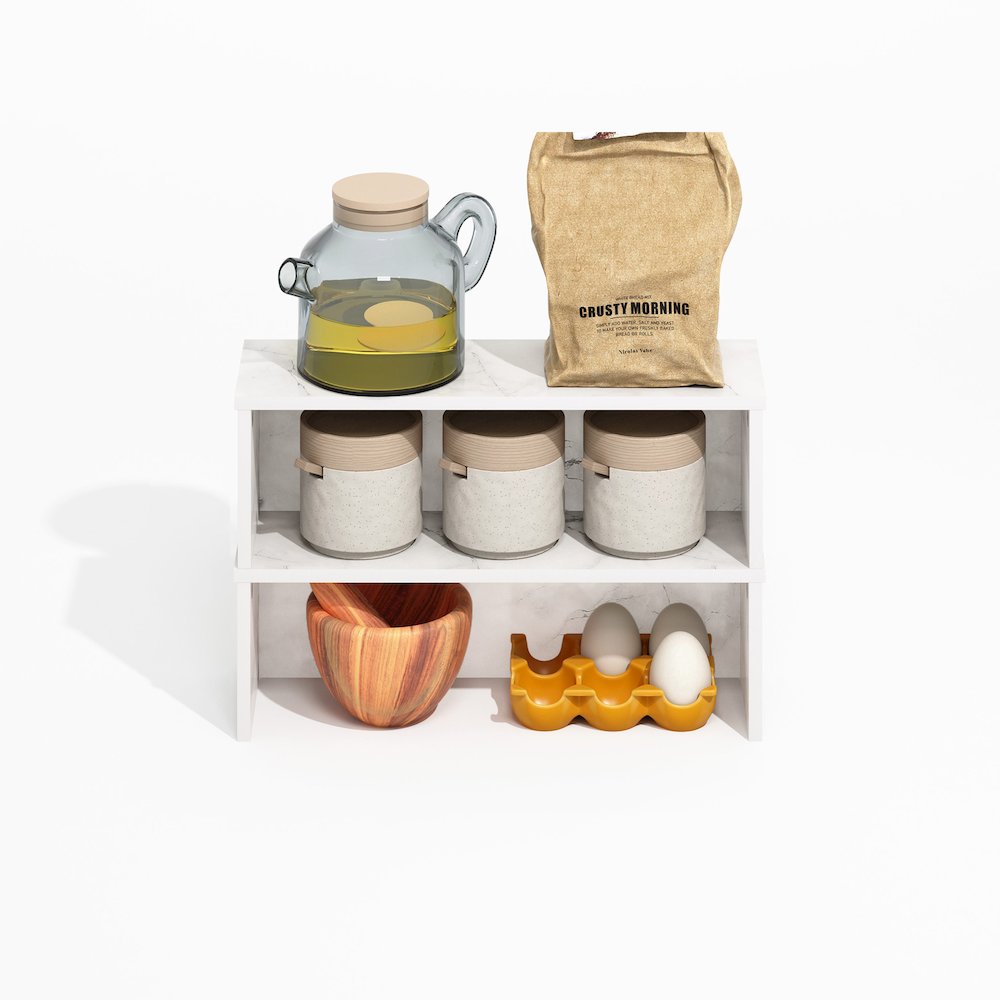 18-Inch Kitchen Counter Stackable Organizer Shelf, Light Marble, Set of 2. Picture 6