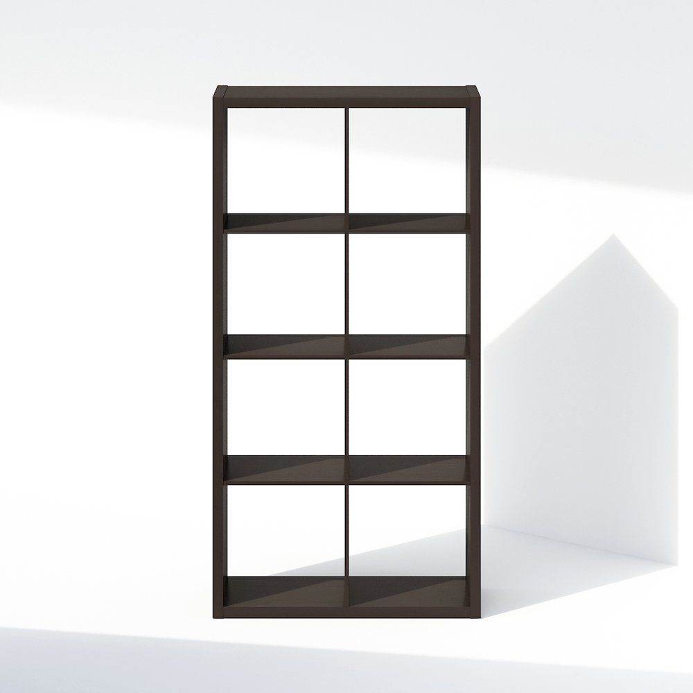 Simple Open Back Cube Storage Organizer, Standing Shelf, 8-Cube, Dark Oak. Picture 4