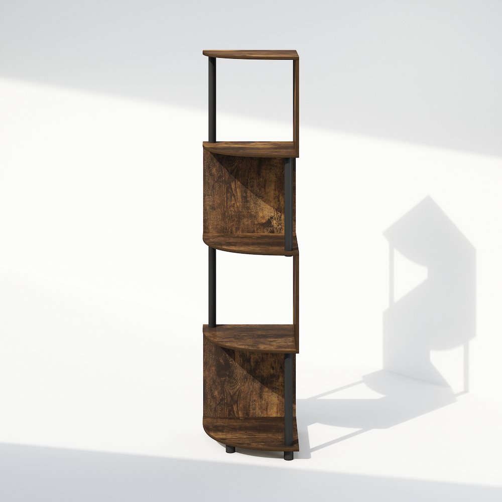 Furinno Basic 4-Tier Zigzag Corner Multipurpose Standing Shelf, Amber Pine/Black. Picture 4