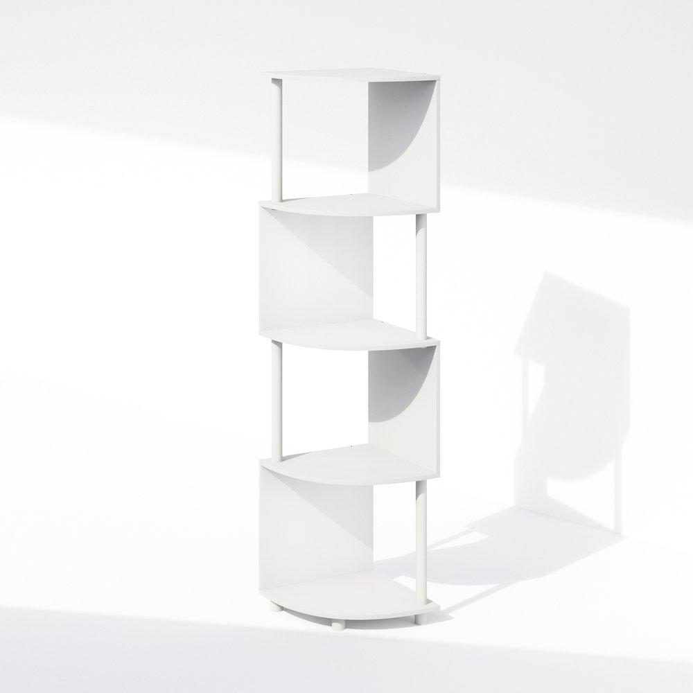 Furinno Basic 4-Tier Zigzag Corner Multipurpose Standing Shelf, White/White. Picture 1