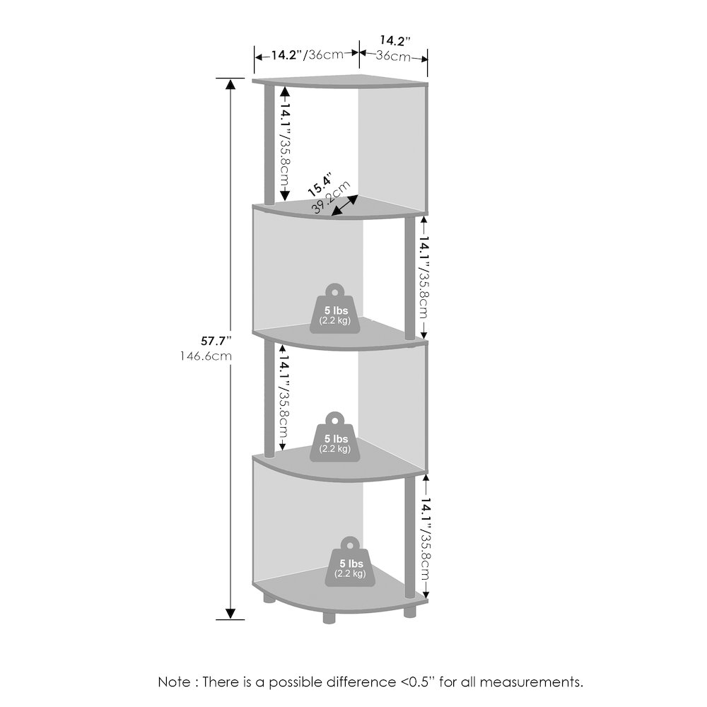 Furinno Basic 4-Tier Zigzag Corner Multipurpose Standing Shelf, White/White. Picture 3