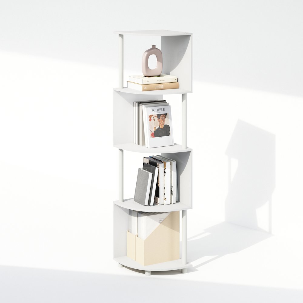Furinno Basic 4-Tier Zigzag Corner Multipurpose Standing Shelf, White/White. Picture 5
